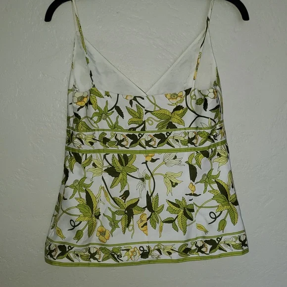 ANN TAYLOR YELLOW FLOWER GREEN LEAVES Dressy Fitted TANK TOP 100% Cotton LINED 6 - Picture 8 of 9